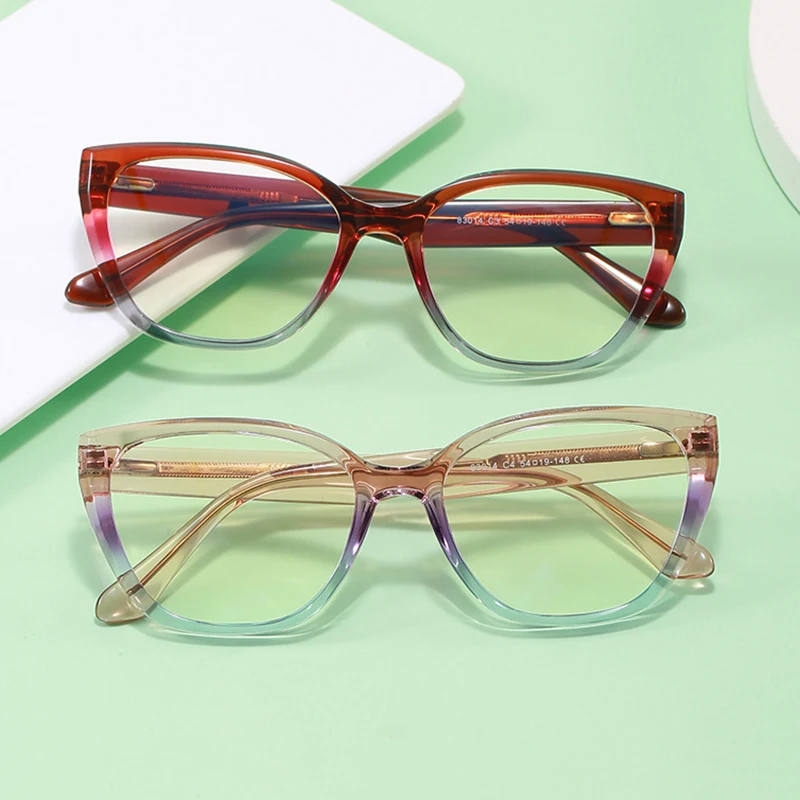 New Women TR90 Large Cat Eye Anti Blue Light Reading Glasses Men Casual Core-Inserting Hyperopia Spectacles Custom Farsighted