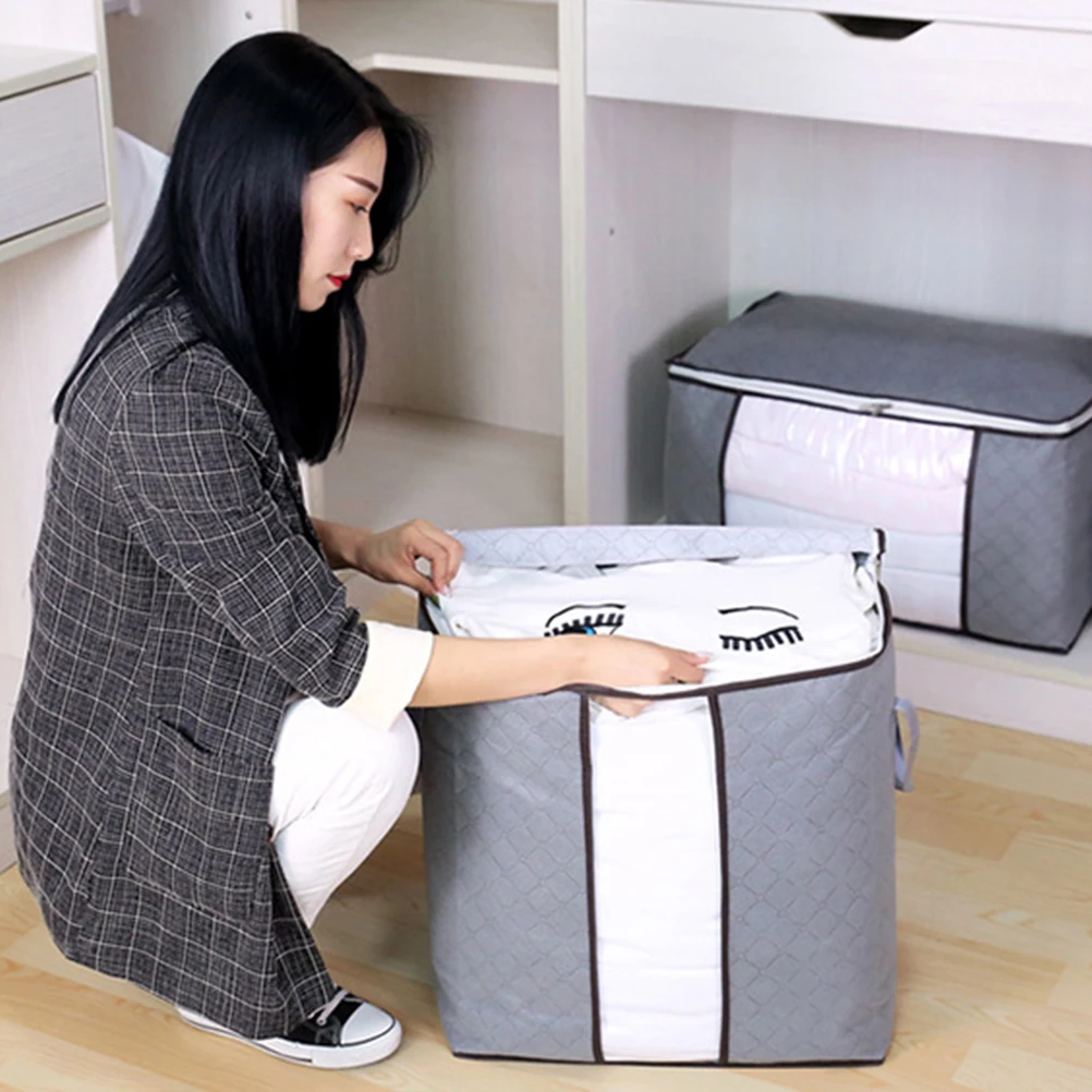 

1pc Clothes Storage Bags Non-woven Fabric Vacuum Tote with Zipper for Blankets Toys Travel Space Saver Breathable Durability