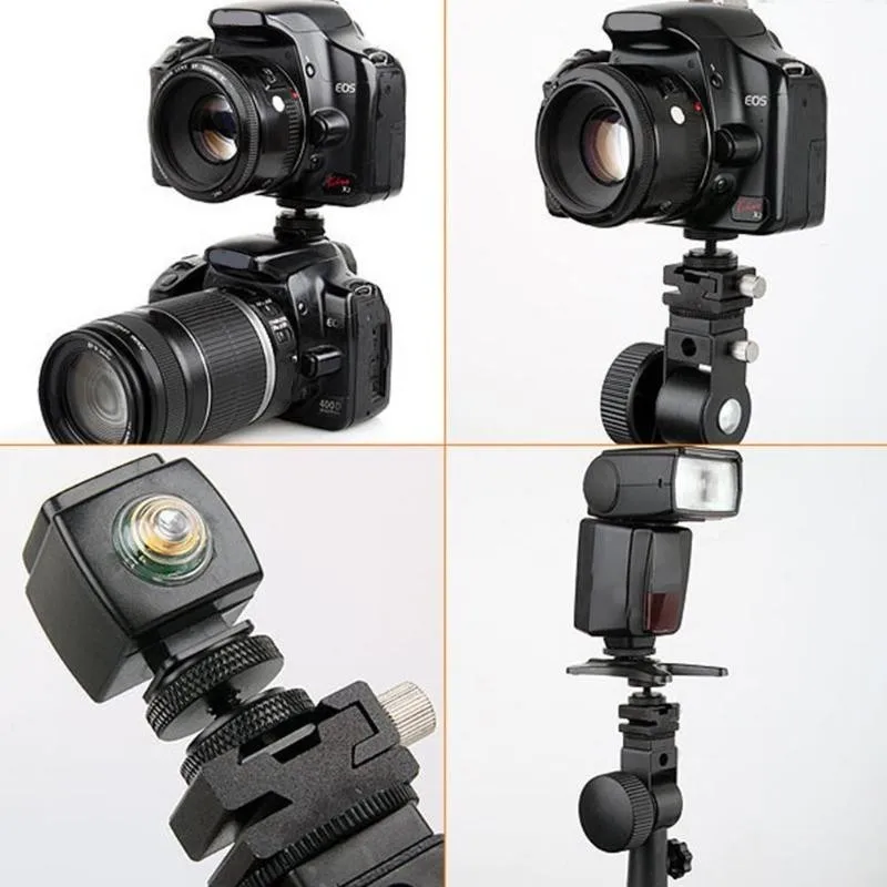 1/4" 3/8 inch Dual Nuts Tripod Mount Screw Black To Flash Hot Shoe Adapter For Camera Studio Accessory