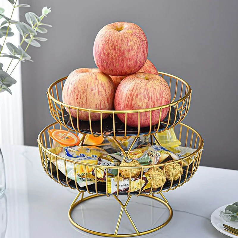 1Pc Metal Iron Wire Fruit Basket Fruit Tray Cakes Holder Sturdy For Home Cabinet Vegetables Breads Stand Metal Frame Living Room