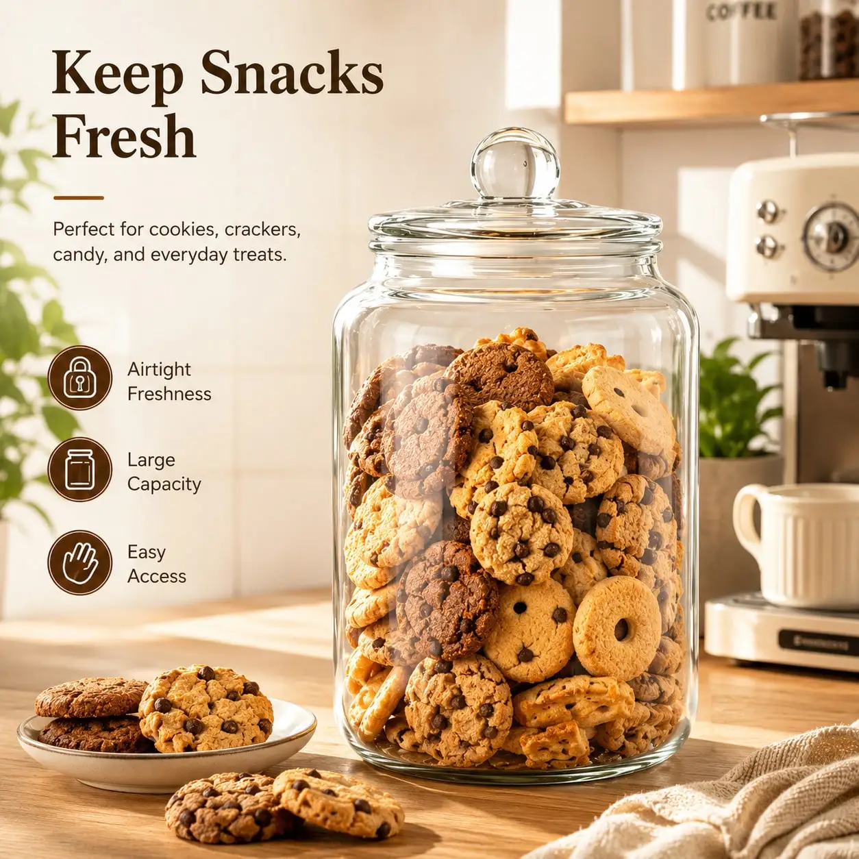 Large Clear Glass Storage Jars With Lids, Airtight Wide Mouth Glass Canister Containers, Big Glass Jars For Flour, Sugar, Pickling, Fermentation, Dry Food, Pantry Organizer