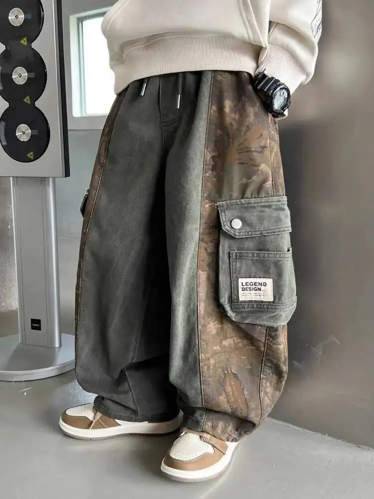 2025 Man New Autumn Wide Leg Cargo Pants Loose Fall Trousers Cool Trendy Street Style