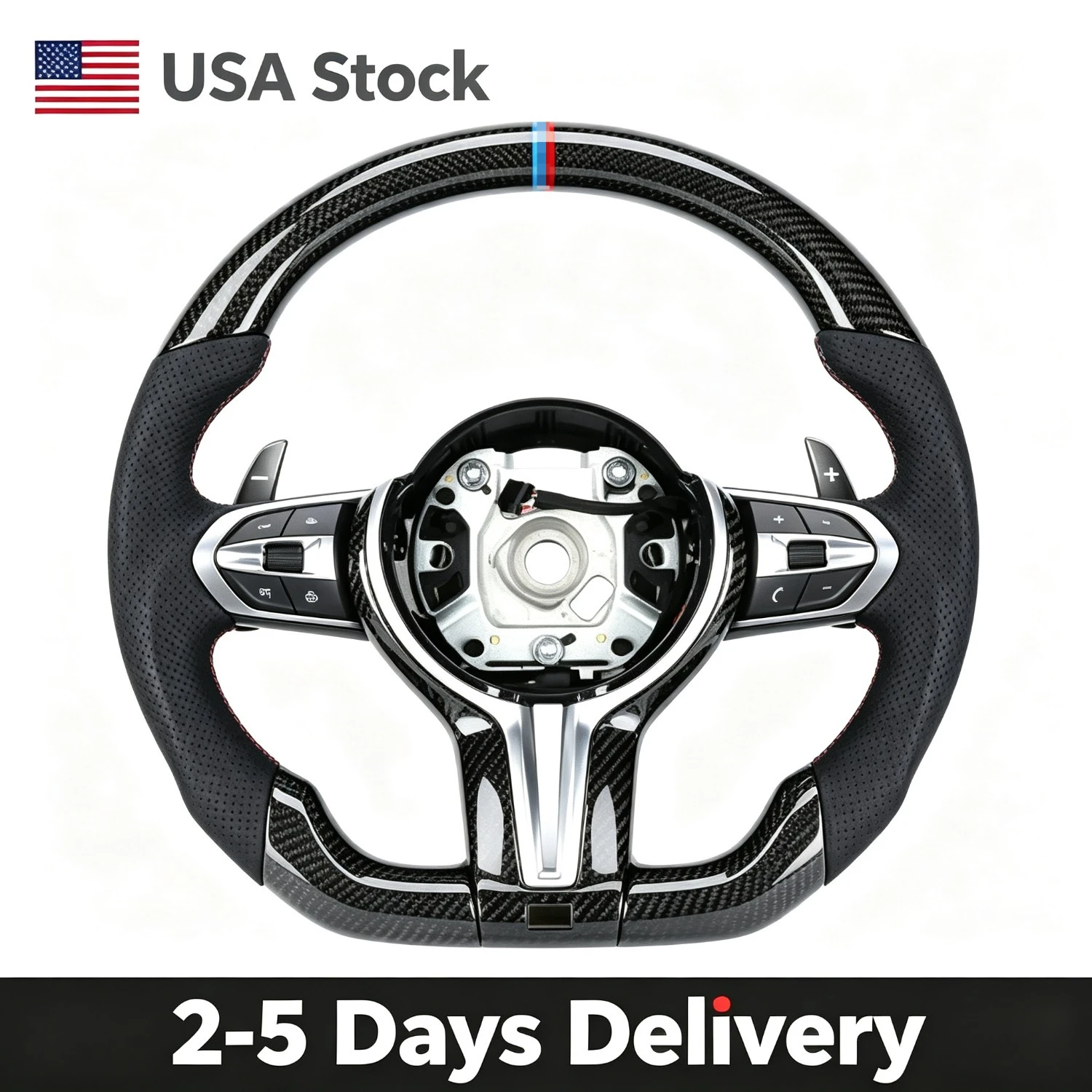 Car Accessories For Steering Wheel - 本物のカーボンファイバー製Mスポーツステアリングホイール、パンチングレザー、レーシング交換用ステアリングホイール、BMW F10車内アップグレード改造アクセサリーに適合