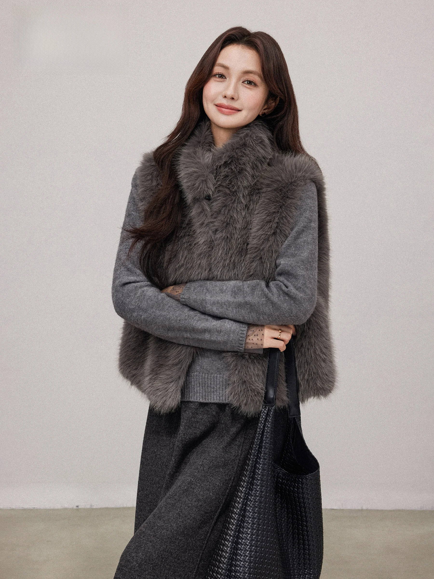 

Warm Loose Faux Fur Vest Top Women's Stand Collar Svel Layering Outerwear Autumn Winter Faion Versatile Color