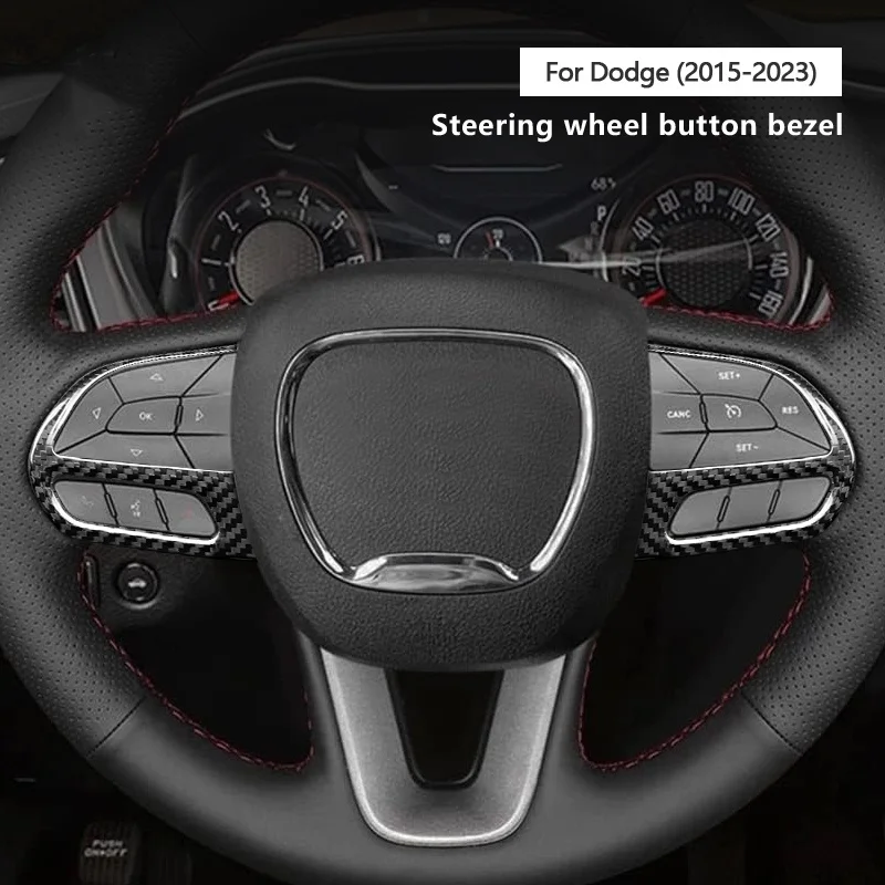 

2015-2023 For Dodge Challenger Charger Durango Steering Wheel Button Frame Genuine Carbon Fiber 3D Decoration Sticker