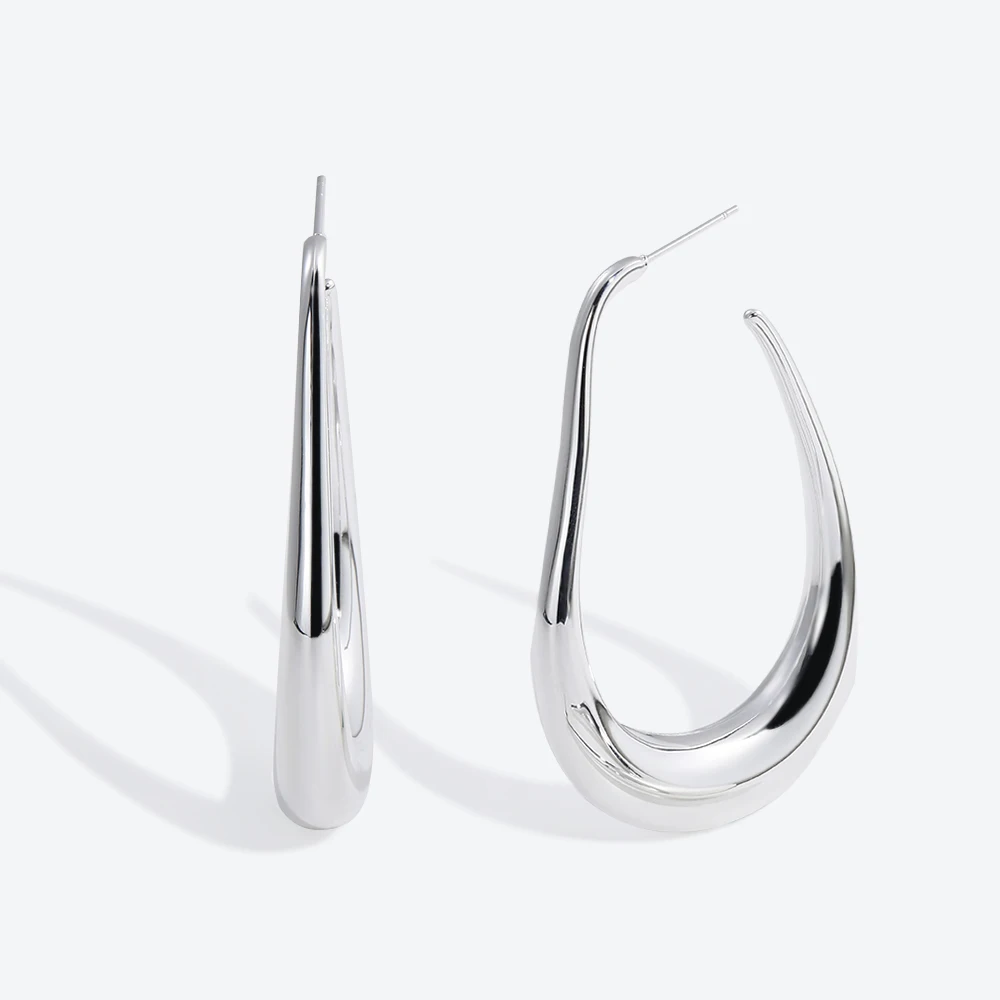 

Glossisland 925 silver plated stainless steel ladies Hollow curve large hook earrings Silver white trendy jewelry accessories