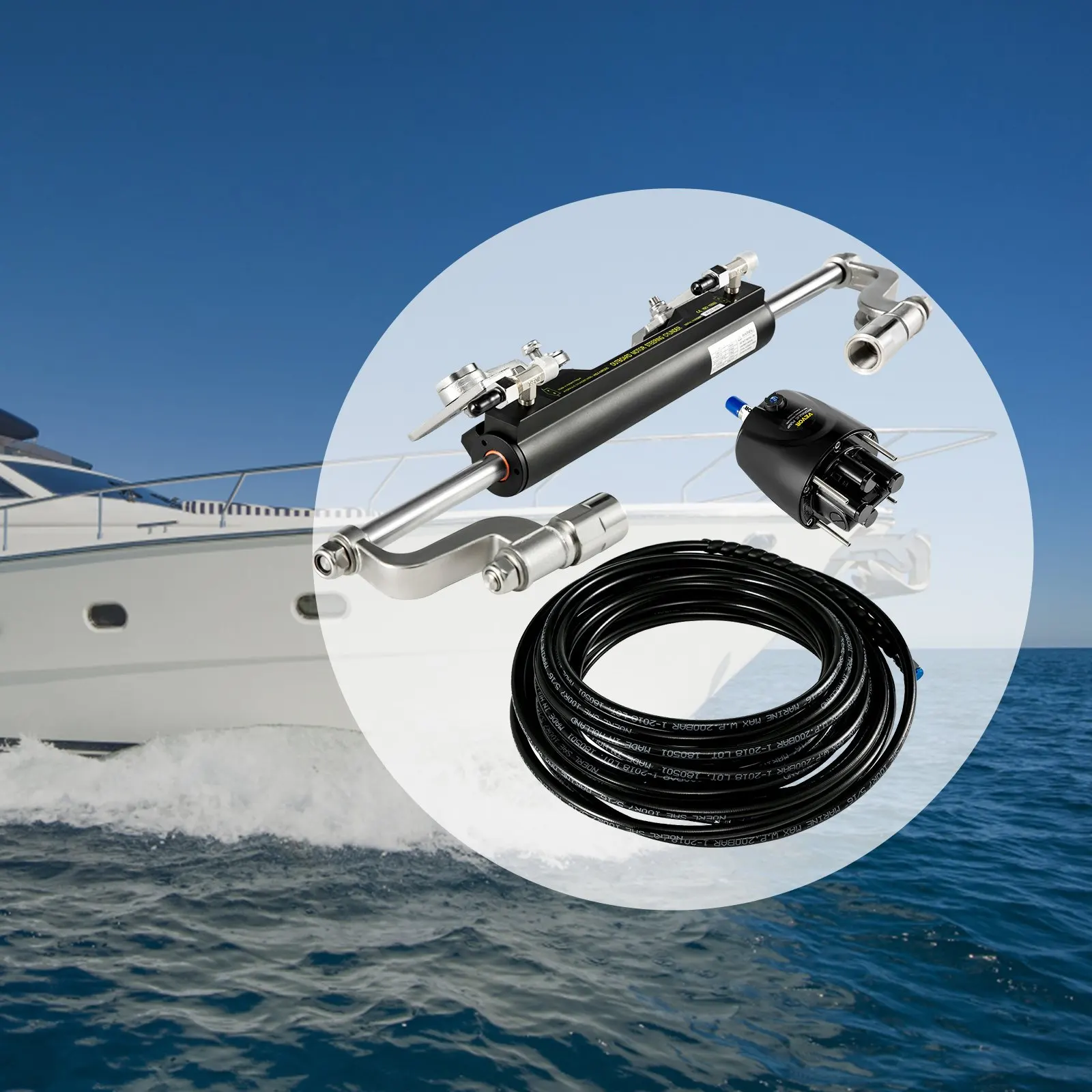 

Hydraulic Steering Kit 300HP Hydraulic Steering Compact Cylinder Hydraulic Outboard Steering Kit With Helm For Boat Marine