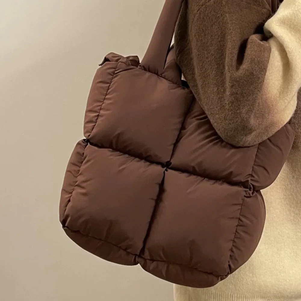 Fashion Nylon Cloth Puffy Shoulder Bag Soft Large Capacity Down Feather Handbag Padded Quilted Space Cotton Shopping Tote view 4