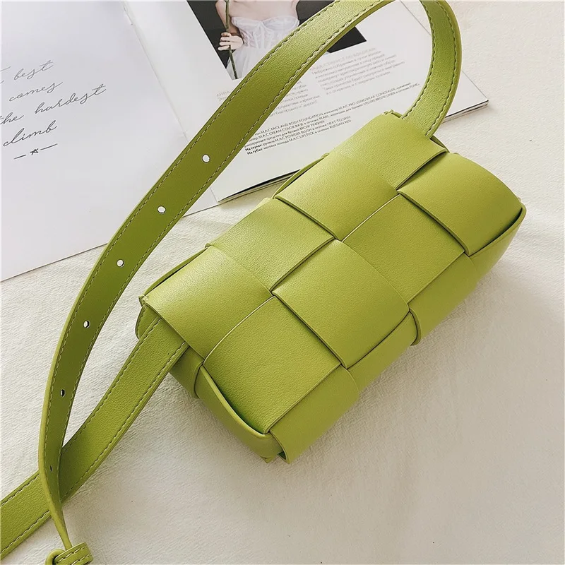 Genuine Leather Weave Handbag Women Luxury Brand Bag Woven Bags Flap Belt Chain Cross Bag Chest Waist New Fanny Pack