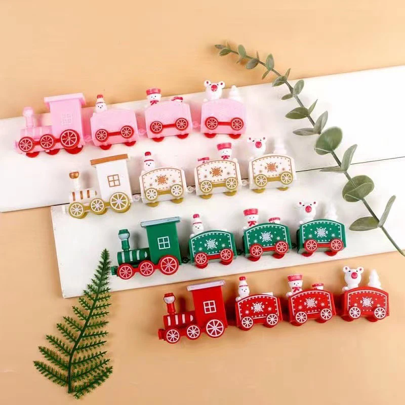 New Year Christmas Plastic Train Ornament Cute Painted Toy Train with Santa Claus Snowman Crafts Xmas Party Decor Kids Gifts