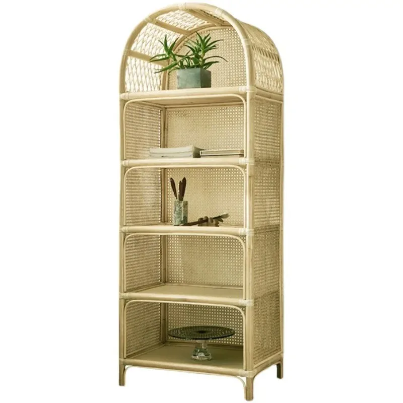 

Rattan bookshelf household living room display cabinet modern simple storage shelf bookcase bed and breakfast furniture