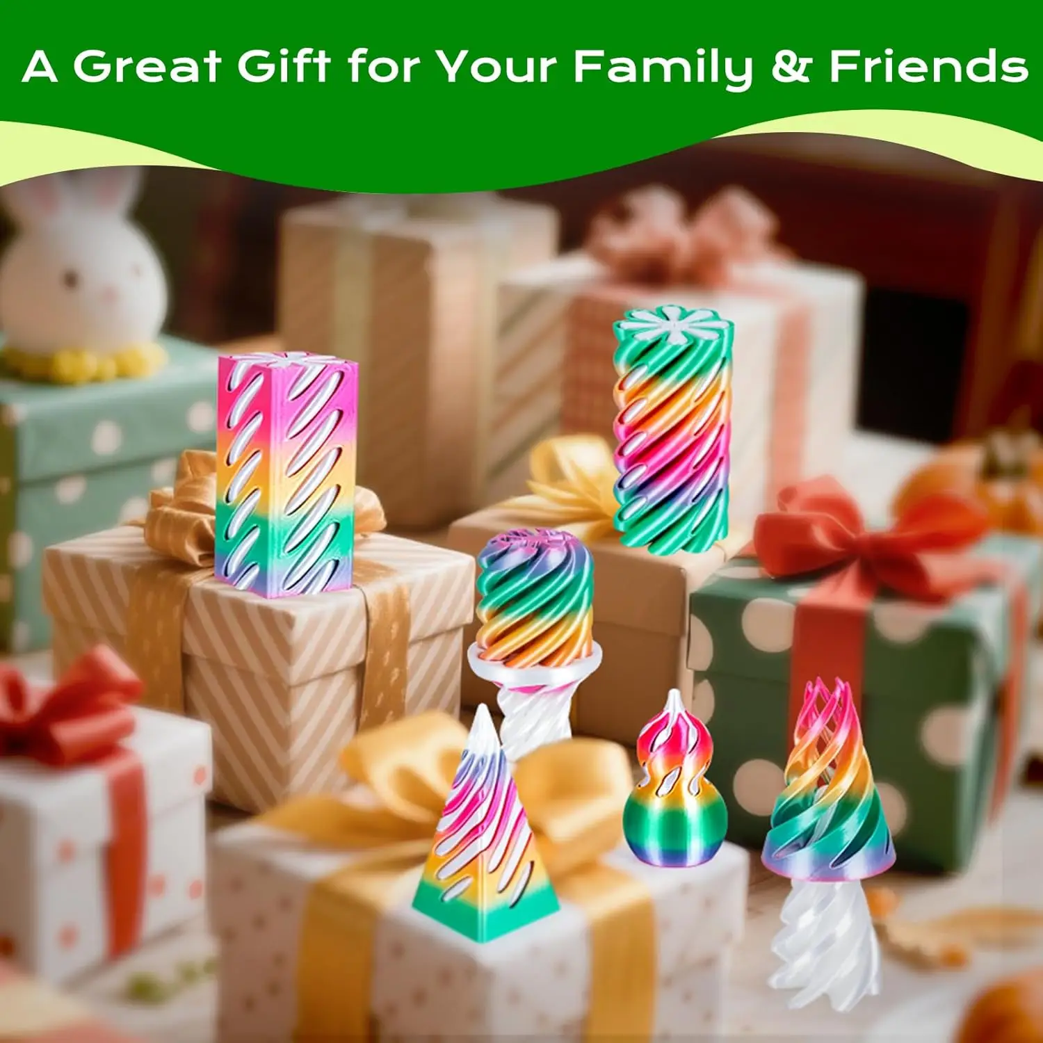 Paquete de 6 juguetes antiestrés de cono en espiral con estampado 3D, pirámide de paso imposible, Pilar de calabaza, hélice, juguetes con tornillo para relajarse y ansiedad