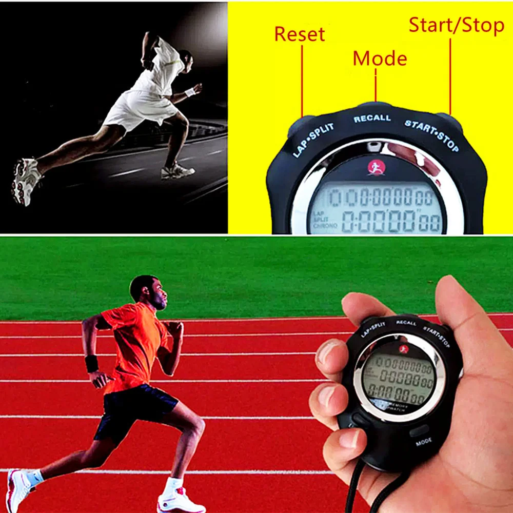 3 Rows 120 Tracks Electronic Stopwatch Digital Sports Countdown Timber Metronome Alarm Clock Calendar Stopwatch with Backlight