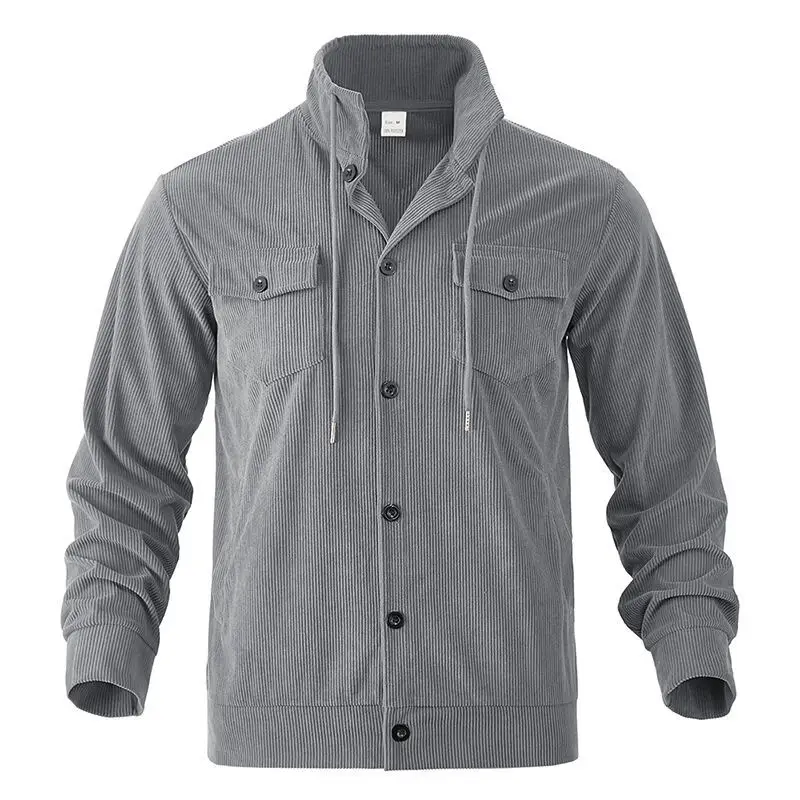 Men Multi Pocket Corduroy Casual Jacket, New Fall Minimal Versatile Stand Collar Long Sleeve Outerwear Daily Outdoor Office Tops
