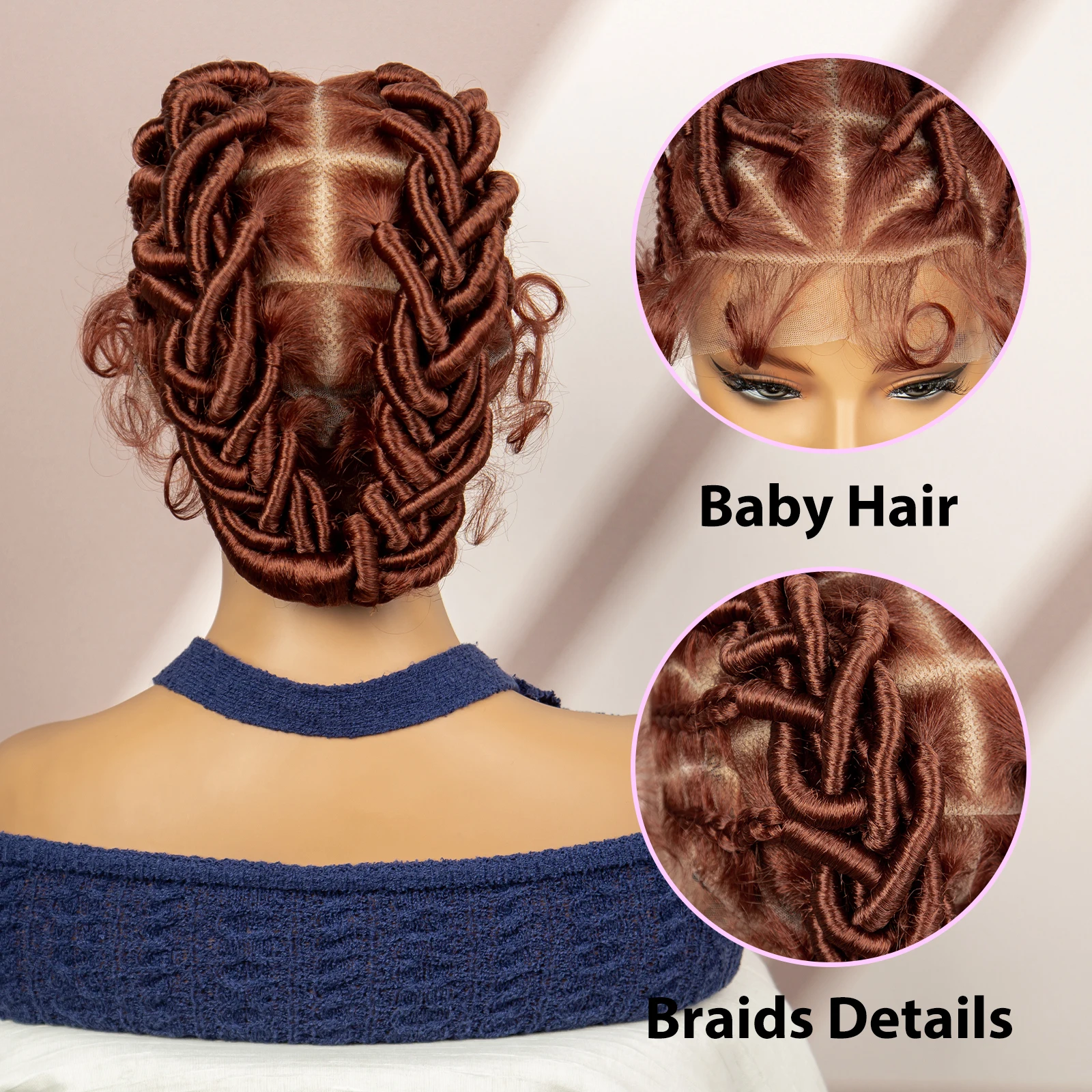 Perucas Briaded curtas para mulheres negras, Criss Cross Tranças, cabelo do bebê, laço completo transparente, 350