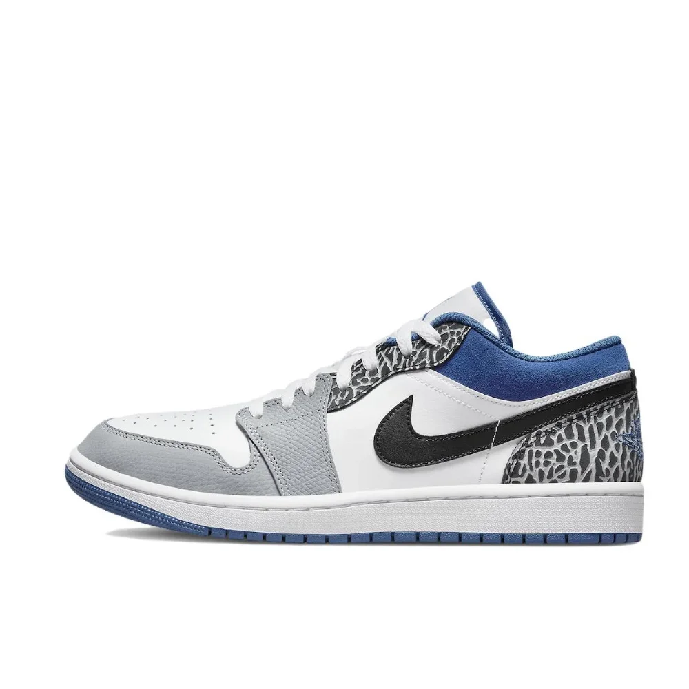 Nike Air Jordan 1 Low burst pattern gray and white blue side casual fashion wear-resistant lightweight basketball shoes for men