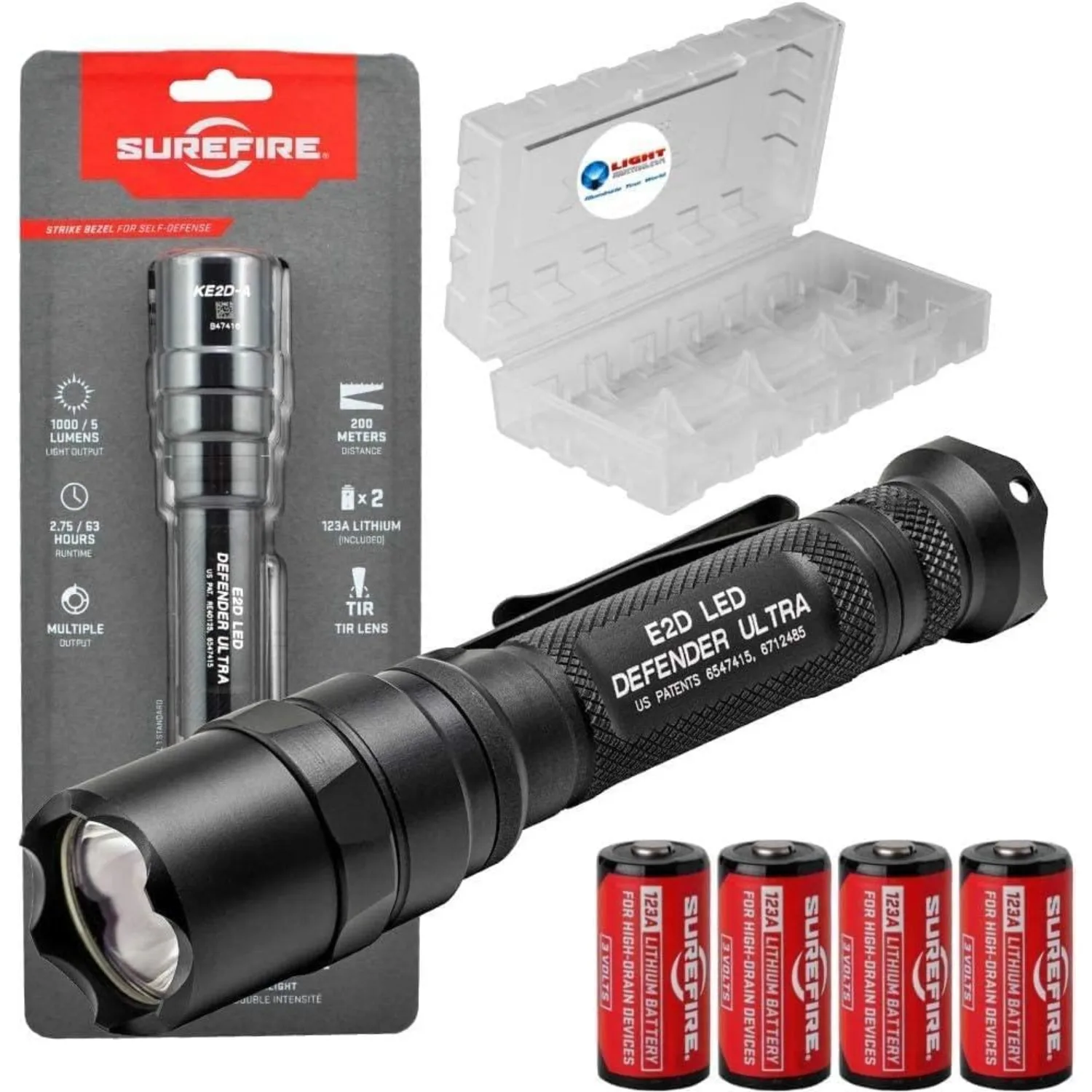 

SureFire E2D Defender Ultra (E2DLU-A) 1000 Lumens Dual-Output Tactical Flashlight LED Bundle with 4 Extra CR123A Batteries