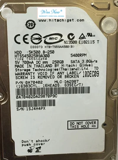 

Для HTS545025B9A300 250G SATA 2,5 дюймов