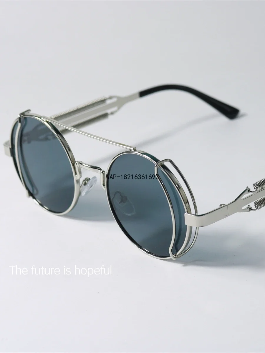Limited Offer Cool Red Sunglasses UV400 Steampunk Round Metal Futuristic Sunglasses