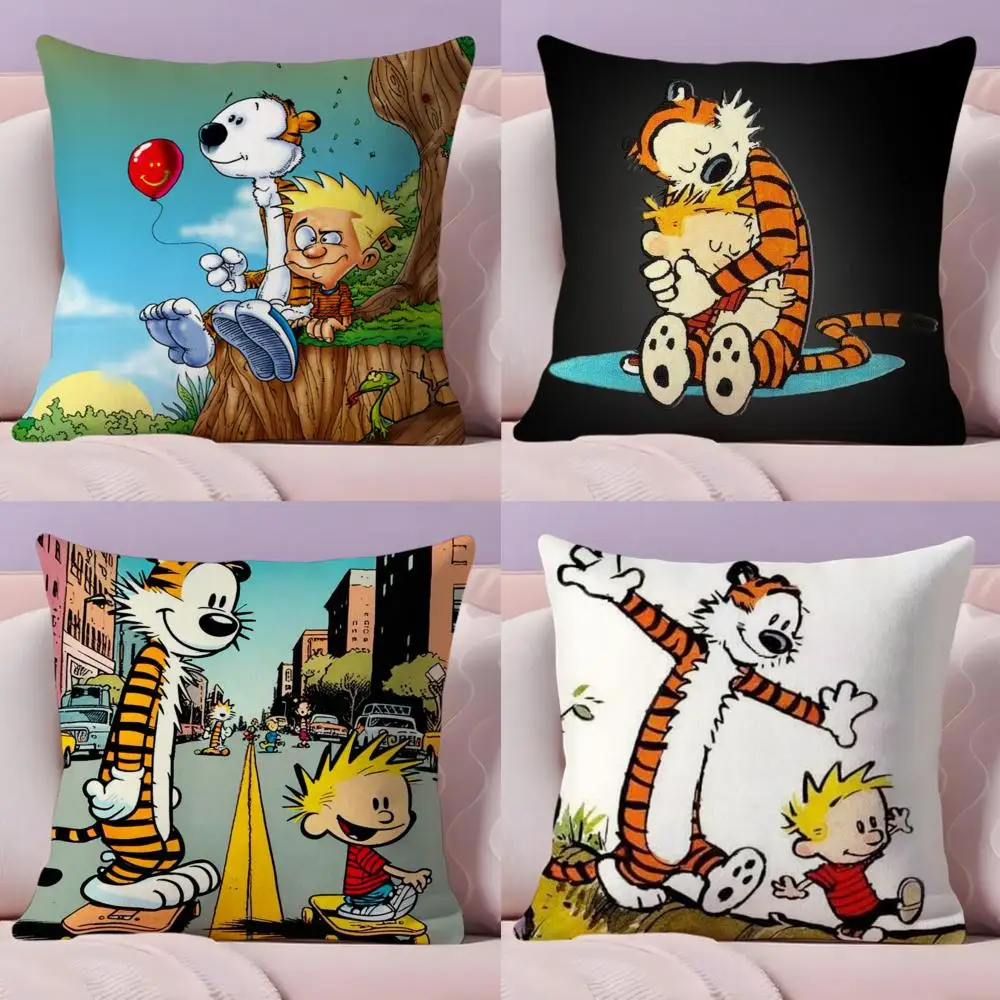 هزلية C-Calvin و H-Hobbes غطاء الوسادة أفخم النسيج لينة على الوجهين المطبوعة أريكة شتاء دافئ المنزل هدية وسادة غطاء #2