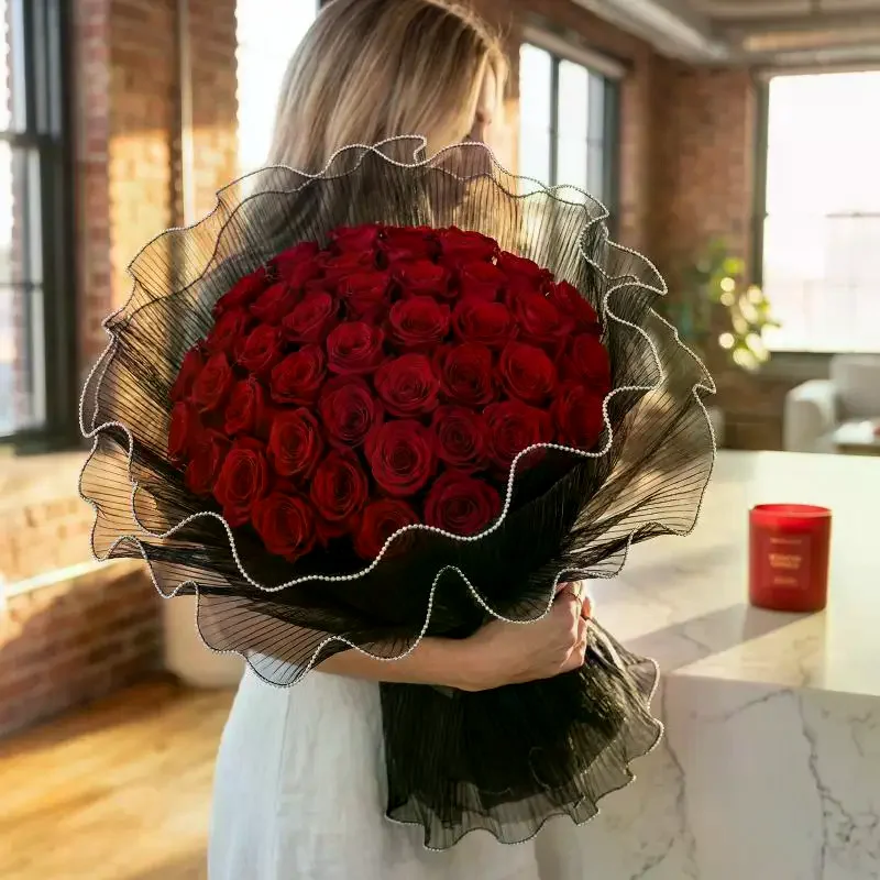 4 Yards*28CM Bouquet Roll Wave Yarn Golden Edge Mesh Handmade Crafts Packaging Lace Paper Flower Wrapping Mesh Yarn