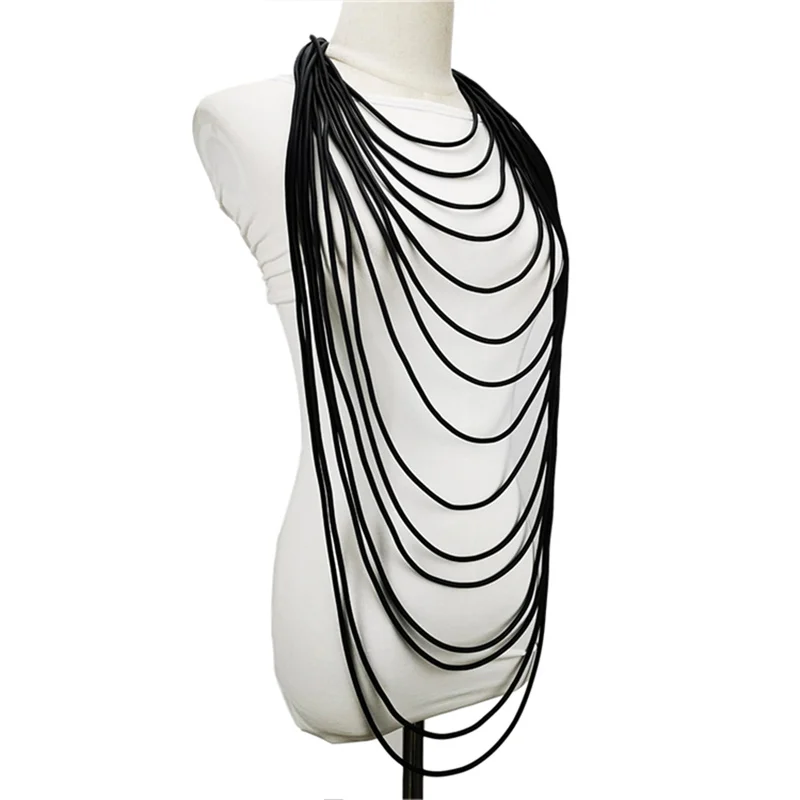 New Gothic Heavy Industry Handmade Designer Black Rubber Chain Multi-layer Long Necklace Punk Jewelry With Sweater Chain