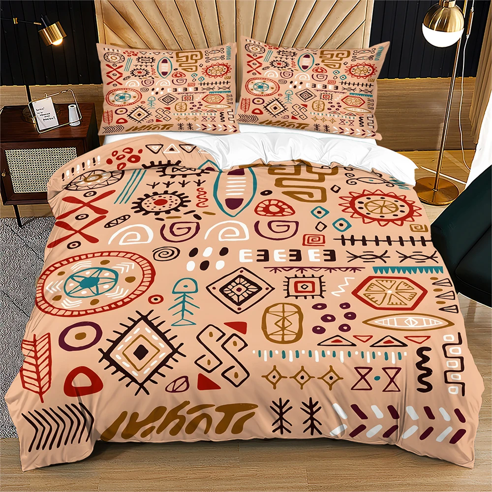 Boho African Tribal Geometric Duvet Cover Set Retro Ethnic Abstract Symbol Bedding Set Single Double Twin Full Queen King Size