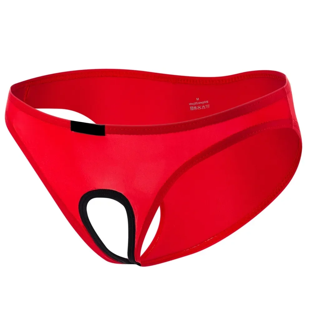 

Open Crotch Men Sissy Panties Ice Silk Breathable Hollow Low-Waist Crotchless Briefs Unisex Sexy Underwear Lingerie Hombre