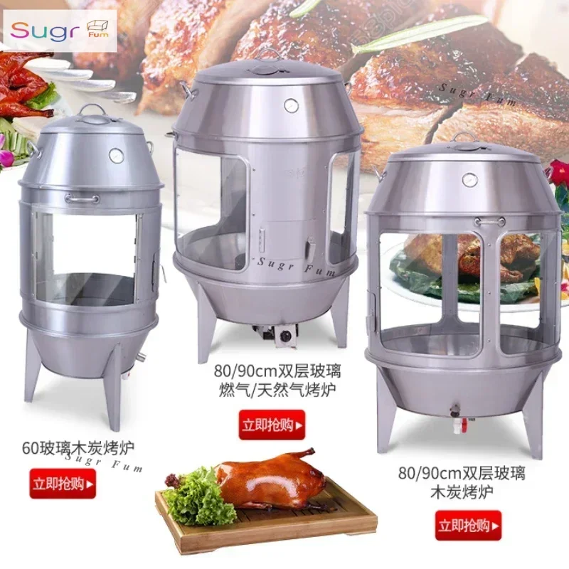 Estufa de exhibición de pato asado de vidrio transparente, estufa comercial gruesa de carne asada char siu, pollo de ganso asado con llama abierta crujiente
