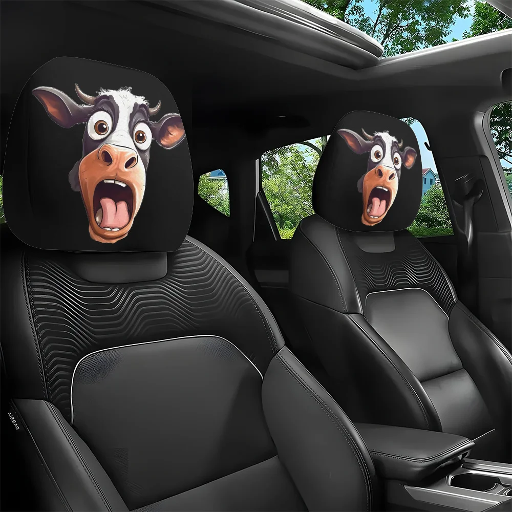 

2pcs, Cartoon Cow Fun Printed Car Headrest Covers, Universal Stylish Seat Protectors, Easy to Install And Wash,