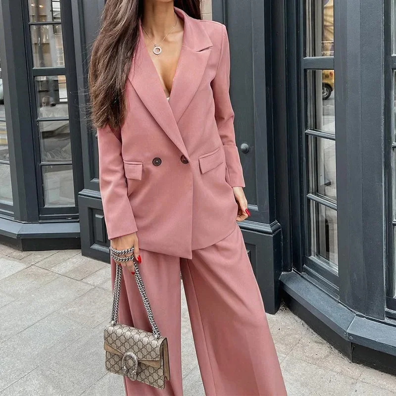 Casual Professional Suit Suit Two-piece Set New  Wide Leg Pants 2 Piece Set For Women Autumn Winter Office Ladies Street Outfit