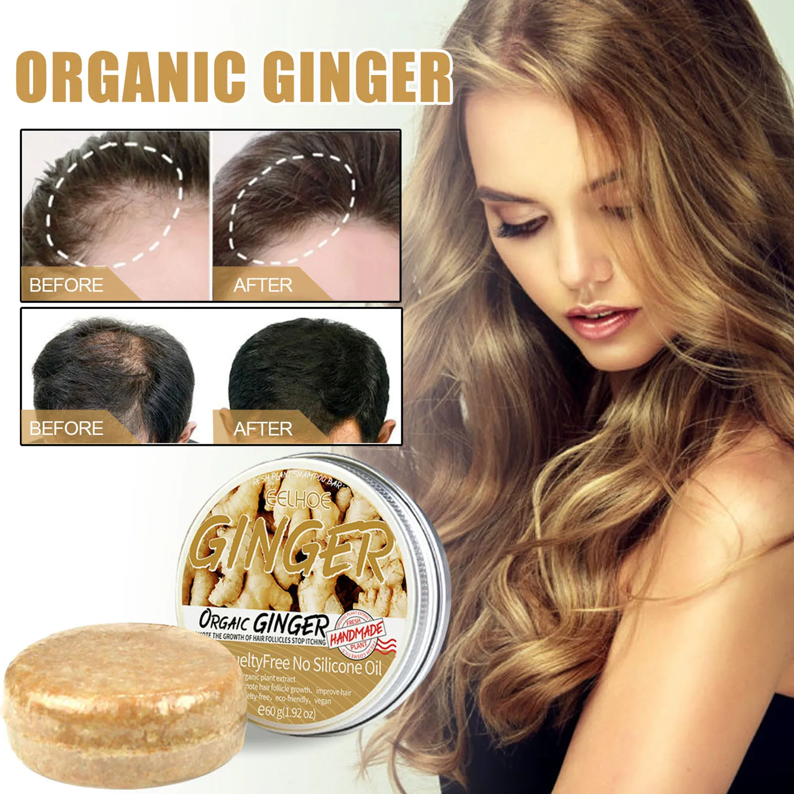 Ginger Shampoo Soap Anti-Hair Loss Natural Ginger Shampoo Soap Natural Organic Ginger Shampoo Bar Promotes Hair Growth Soap Bar