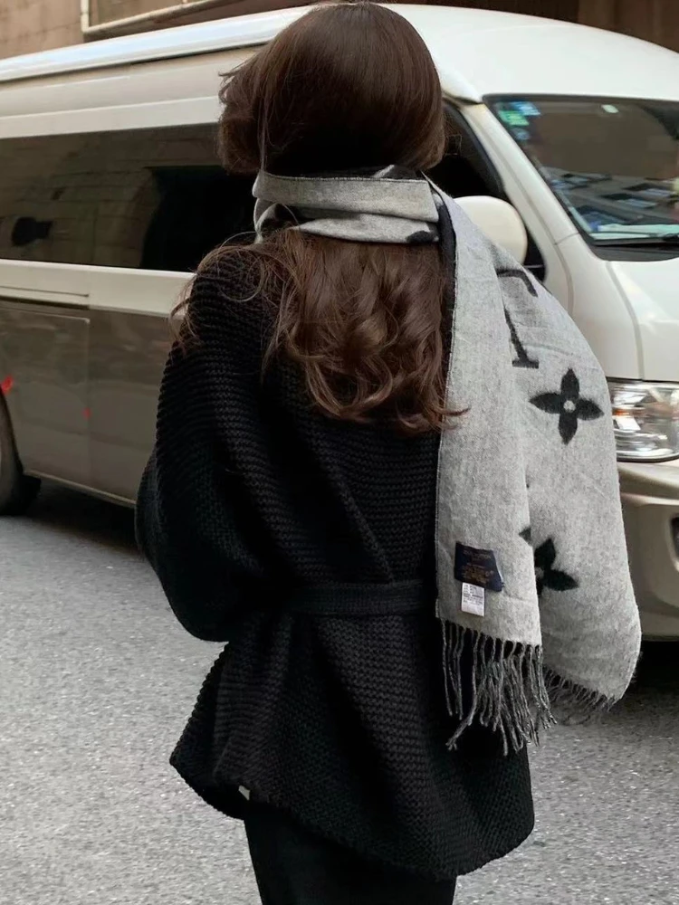 여성용 봄 브이넥 레이스업 니트 가디건 두꺼운 스웨터 코트 루즈핏 패션 출퇴근용 긴팔 가디건 스웨터