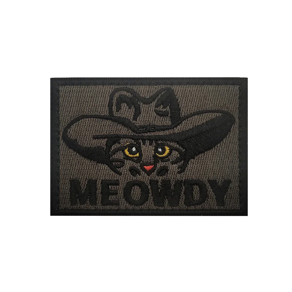 Brown Cowboy Cat ForTactical Shoulder Embroidery MEOWDY Cool Cat Patch For Shoulder Applique Sew-on