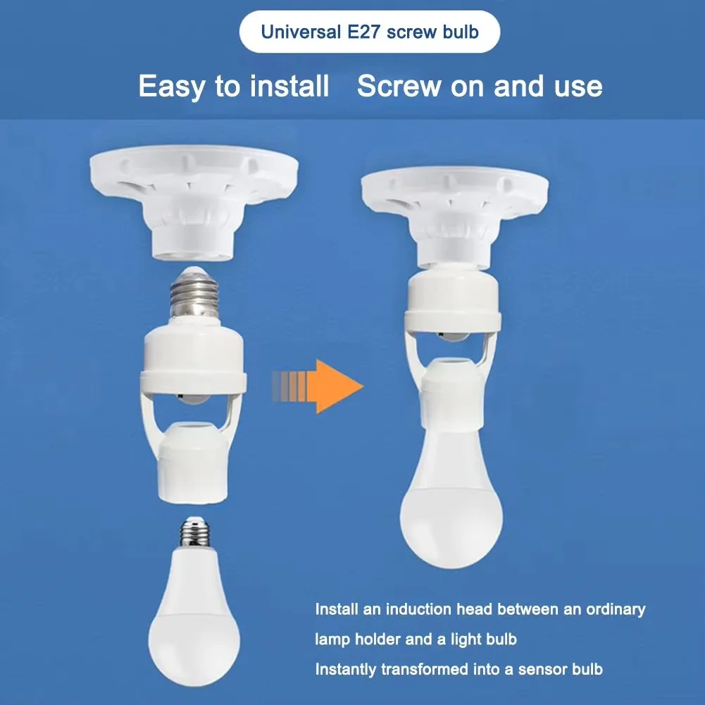For PIR Motion Sensor E27 Lamp Holder –Smart Light Bulb Adapter with Auto On/Off,Infrared Body Detector for Hallway Stair Garage