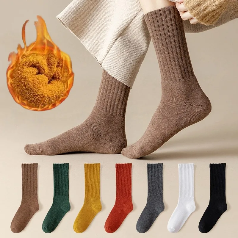 Autumn Winter New Women\'s Socks Solid Plus Cashmere Warm All-match Business Casual Socks