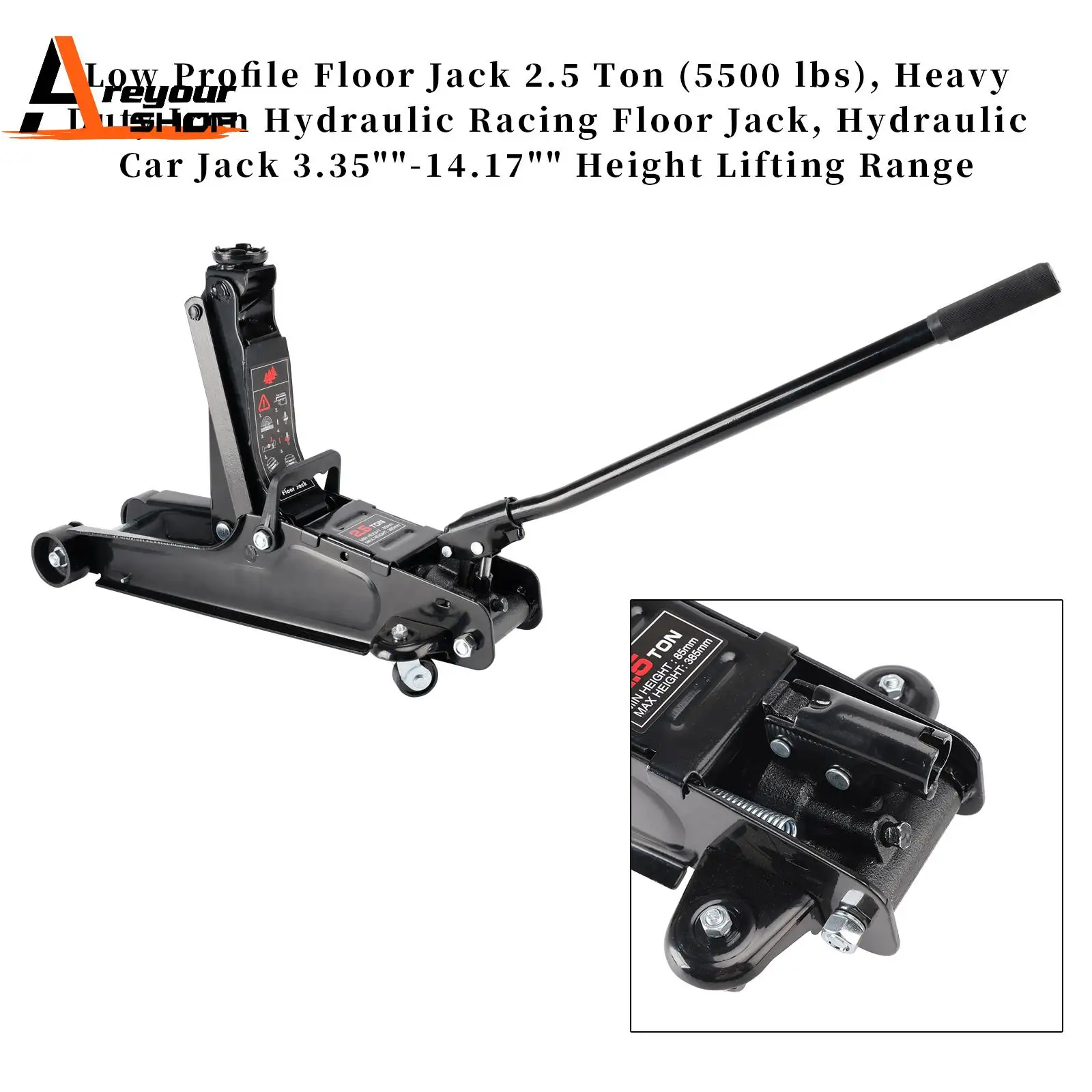 

Low Profile Floor Jack 2.5 Ton (5500 lbs) 3.35"-14.17" Height Lifting Range
