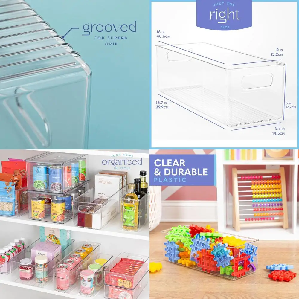 

Набор из 2 прозрачных пластиковых контейнеров для хранения продуктов с крышками и ручками, 16x6x5 дюймов, идеально подходят для кухни, кладовой и холодильника