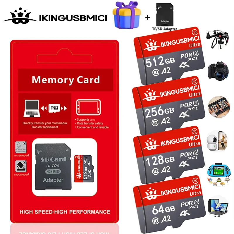 Versatile TF Cards 64GB 128GB 32GB 256GB SD Cards Micro TF SD Card Memory Card 4K C10 for CCTV/Speaker/Mobile/Drone Camera