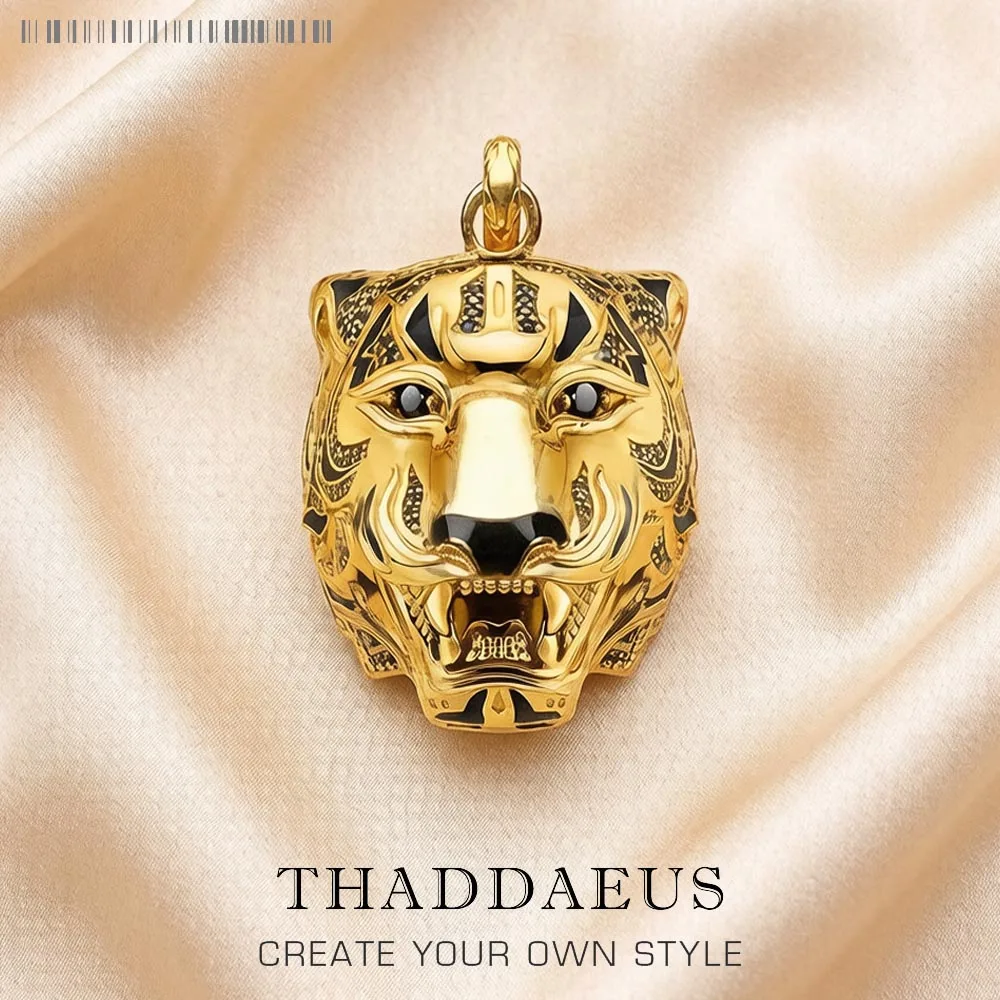 Anhänger Goldener Tiger, brandneuer edler Schmuck, 925er Sterlingsilber, Punk-Accessoires, Rebel-Geschenk für Damen und Herren