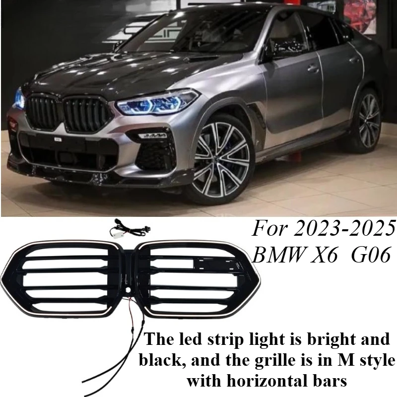 

For BMW X6 G06 2023-2025 M Style LED Glow Front Grille with Horizontal Bars Replacement Radiator Grille Styling Parts Accessorie