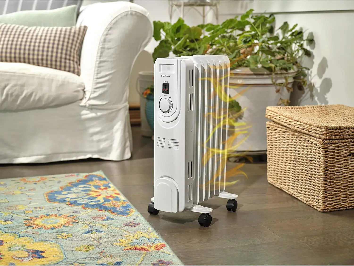 Electric Oil-Filled Radiant Radiator Space Heater, Never Refill, Adjustable Thermostat, Tip-Over Switch & Overheat