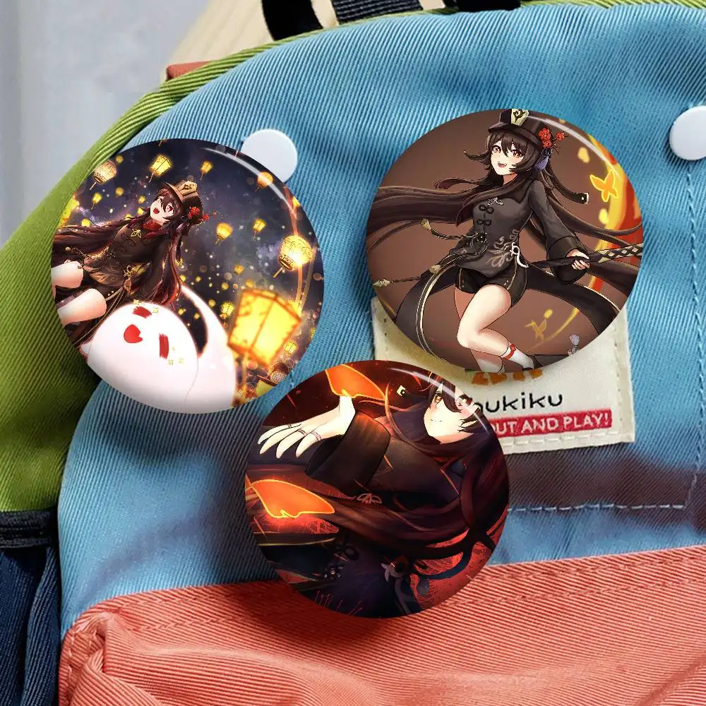 Genshin Impact Hu Tao Anime 58mm Handmade Brooch Cartoon Cosplay Badge on Backpack Jewelry Accessories Gifts