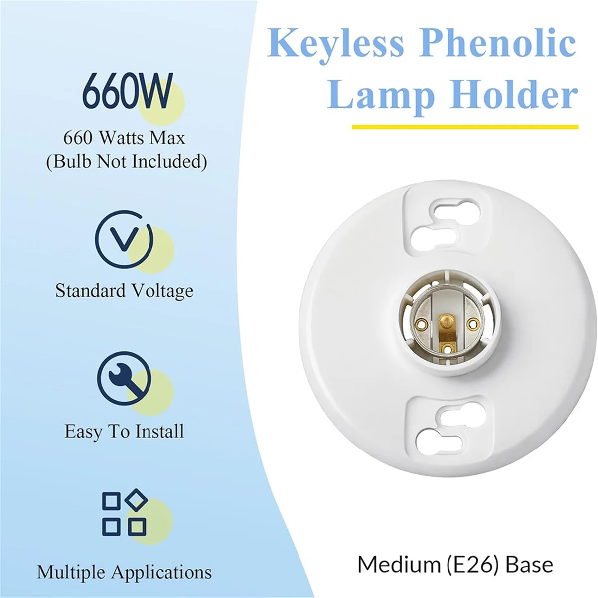 EULM 6 шт. средний цоколь E26 патрон без ключа верхний держатель лампы патроны для потолочного светильника белый фенольный патрон для лампы CFL патрон для лампы