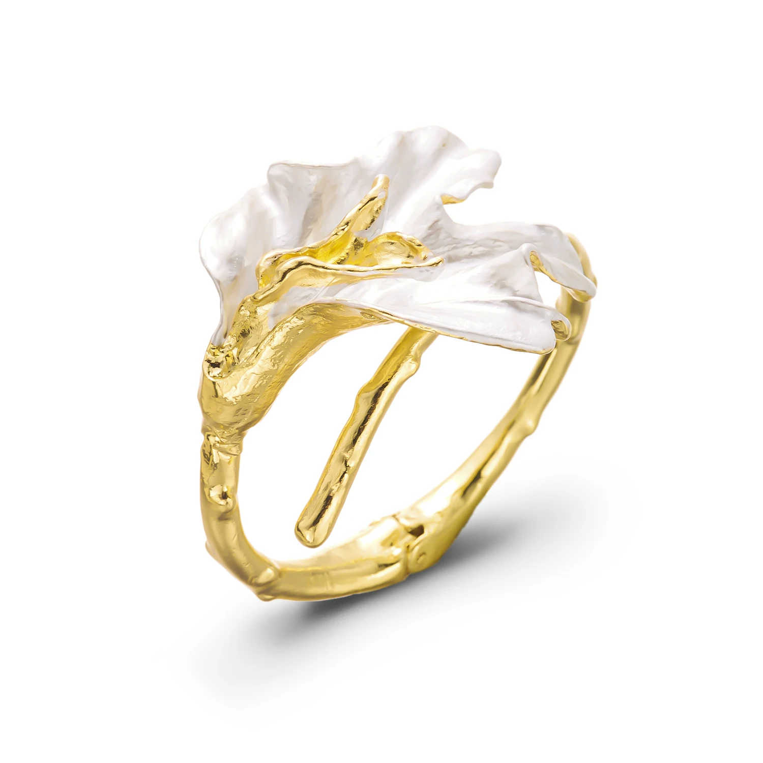 

Vintage Gold Color Floral Orchid Open for Women Elegant Horseshoe Bell Charm Cuff Bangle Friendship Jewelry Gifts