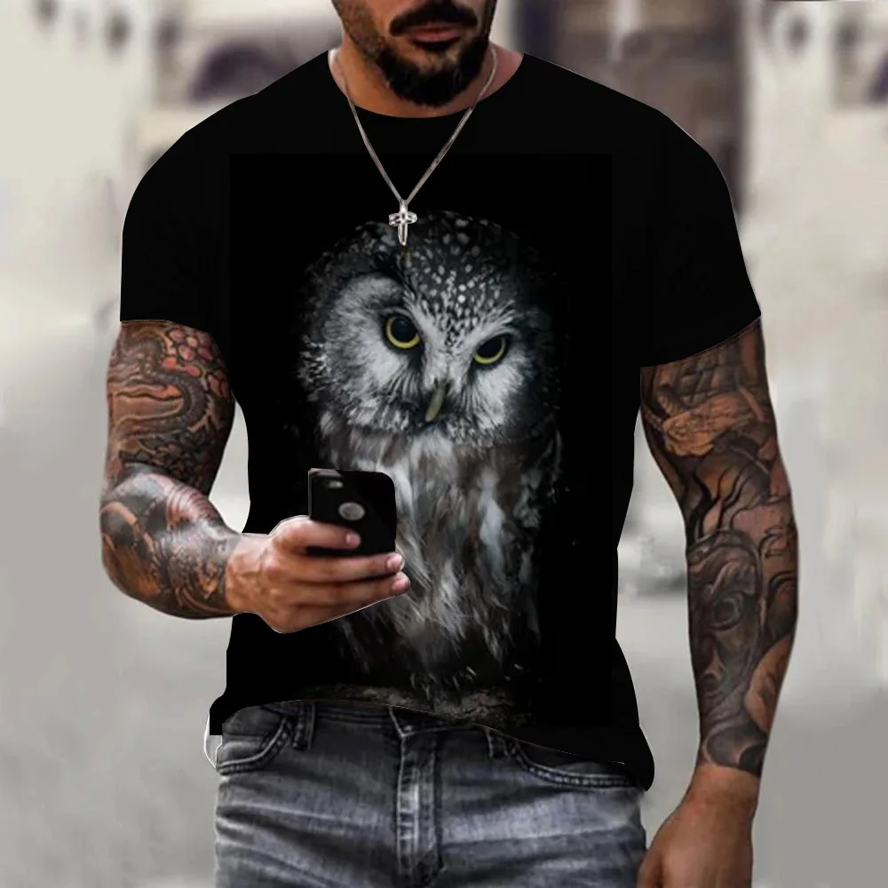 Animal Owl Graphic 3D Printed Summer Men\'s O-Neck T-shirt Casual Short Sleeve Oversized Pullover Fashion Streetwear Men Clothing