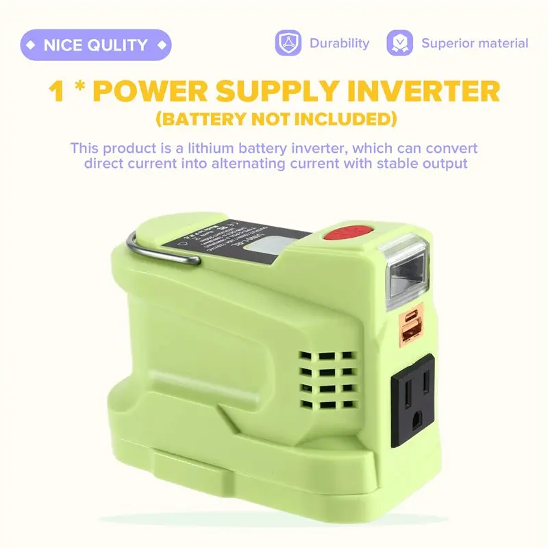 AA87 Outdoor Power Inverter For Ryobi Battery Adapter For Charging Durations Camping And Outdoor Work- US Plug Included