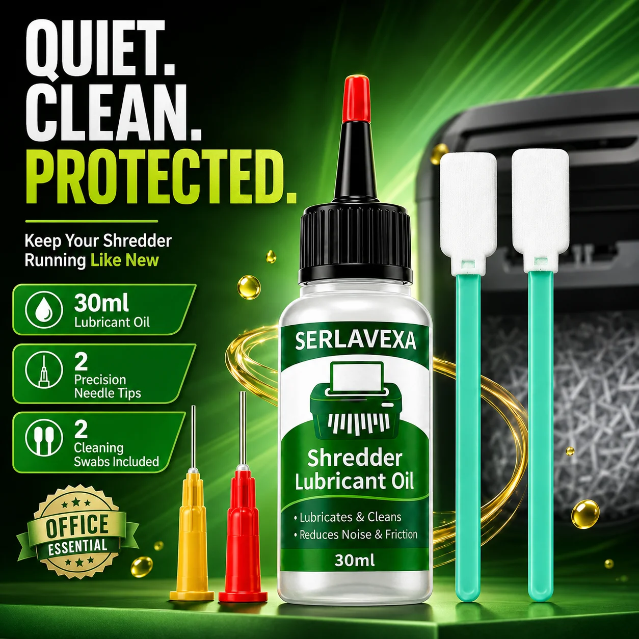 Paper Shredder Lubrication Kit 30ml Precision Nozzle Applicator with Cleaning Swabs for Smooth Office Equipment Maintenance