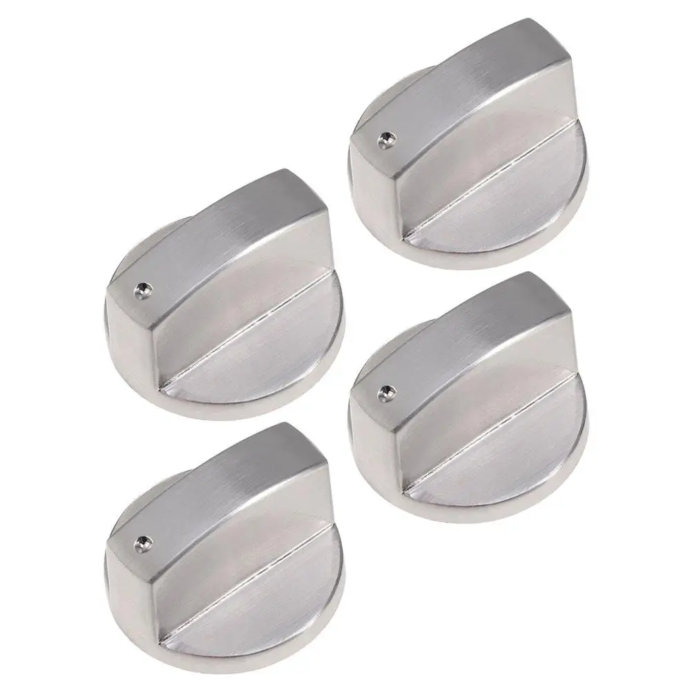 

4 Pcs Gas Stove Knob Replacement Durable Zinc Alloy Universal Burner Control Silver Rotary 6mm Fits Most Stoves Kitchen Bar