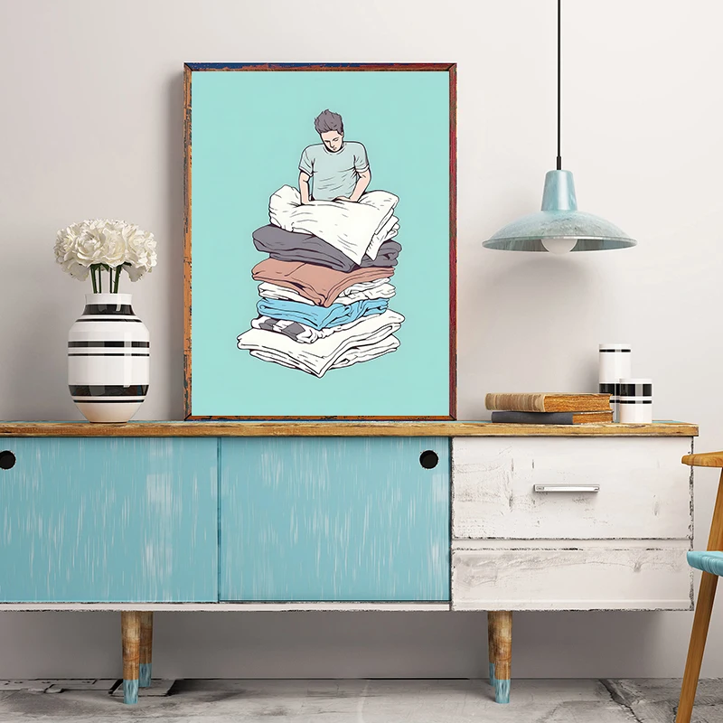 1PC Frameless Laundry Basket Art Poster Pile of Clothes Art Print Canvas Painting Modern Minimalist Wall Art Picture for Home De - view 2